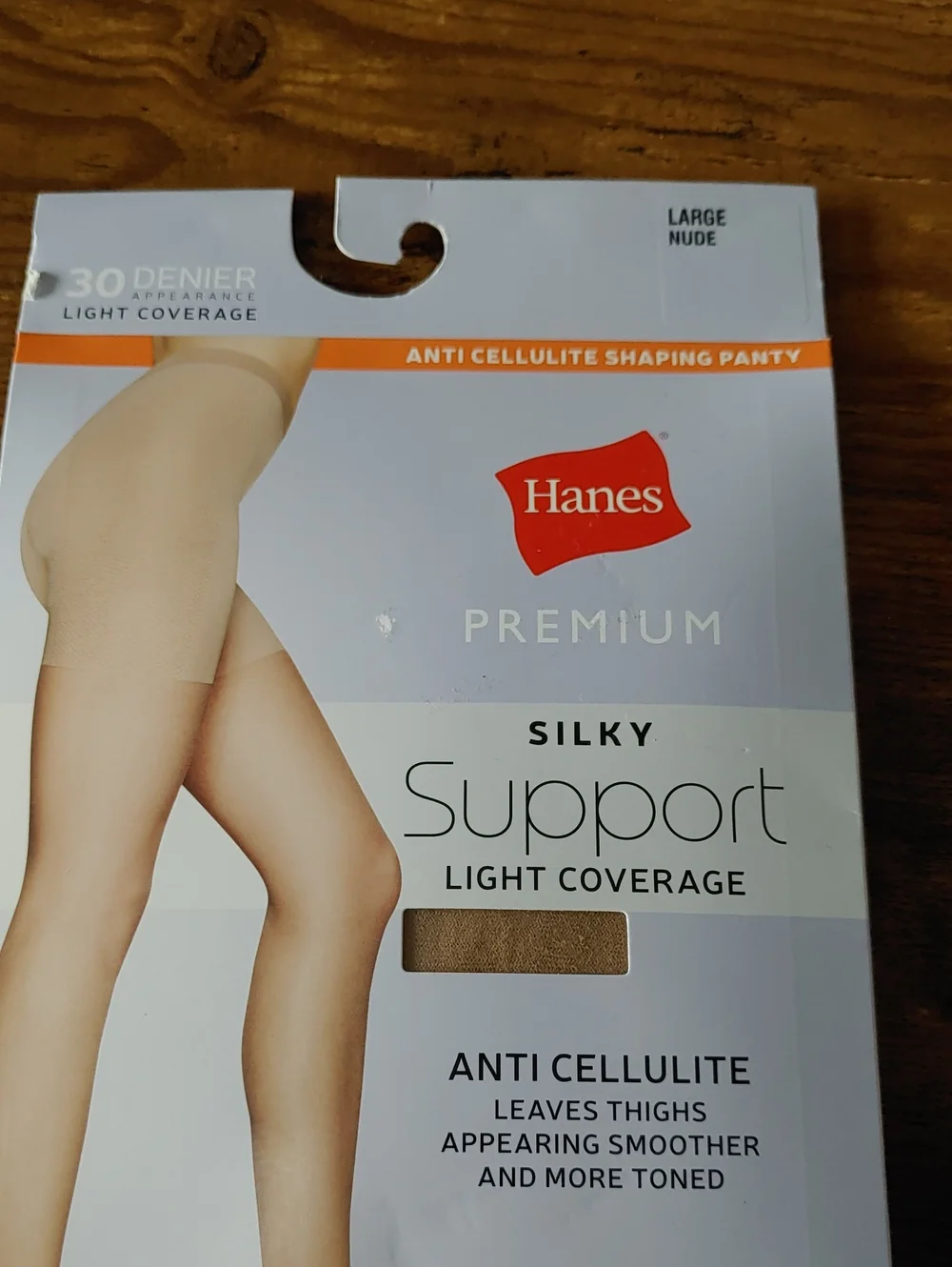 NWT Large Nude  Hanes Premium silky Support Anti Cellulite Pantyhouse